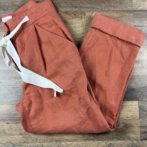 ARITZIA WILFRED Allant Pants Size 00 Rust Orange Cropped Pleated Linen High Rise